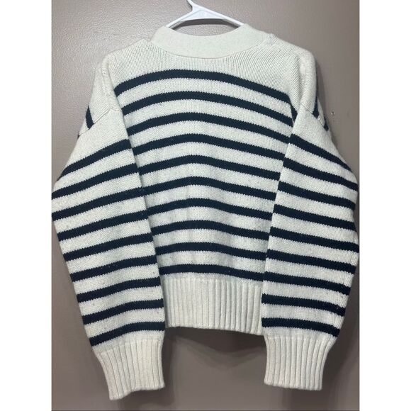 La Maille Sézane Blue & White Striped Fishermancore Nautical Button Up Cardigan - Picture 11 of 11